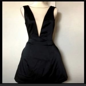 Bebe Tulle deep V satin black cocktail dress fit  flare Sz 2 NWT